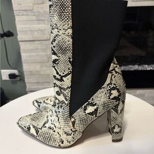 Chase + Chloe Black and White Snakeskin Heeled Boots